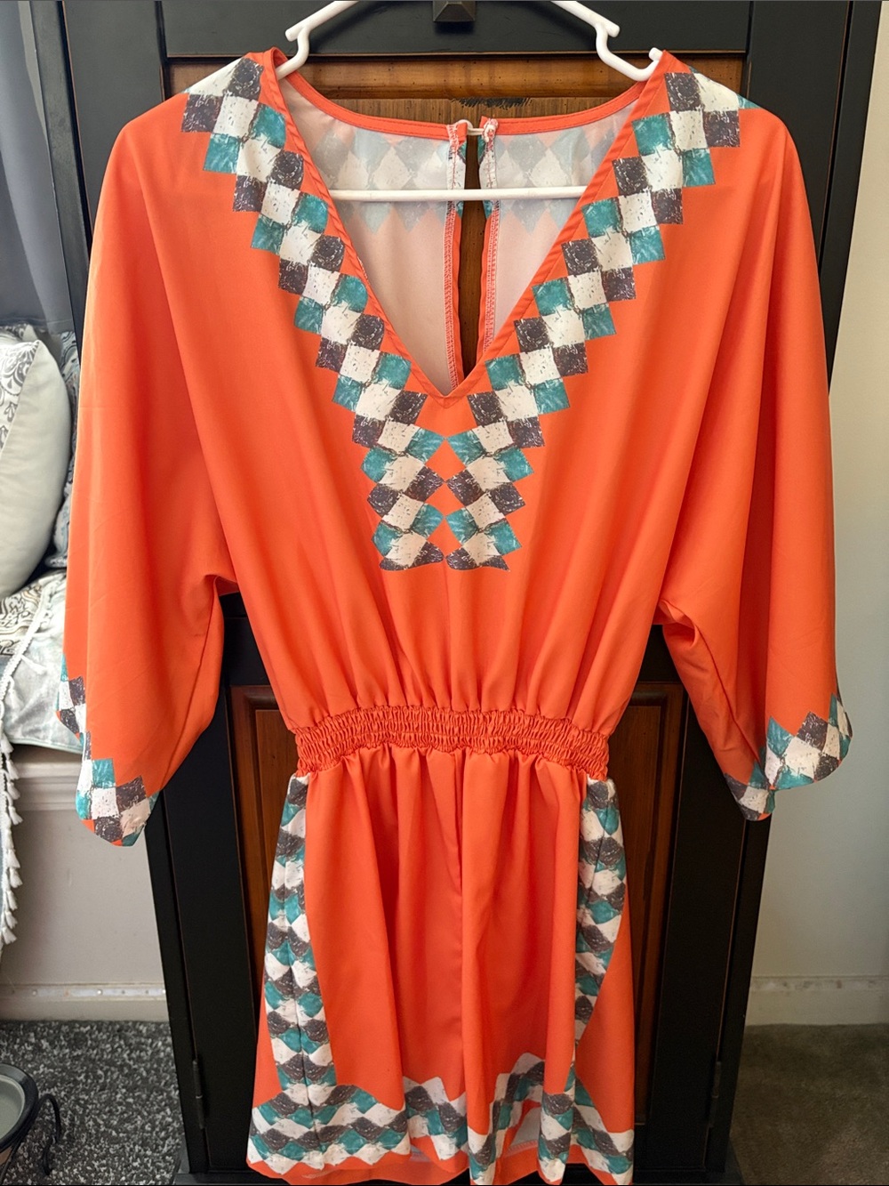 Orange V-Neck Waist romper